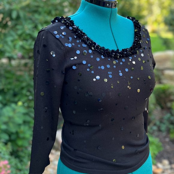 Talbot's black silk sequined sweater, Small - Picture 1 of 7